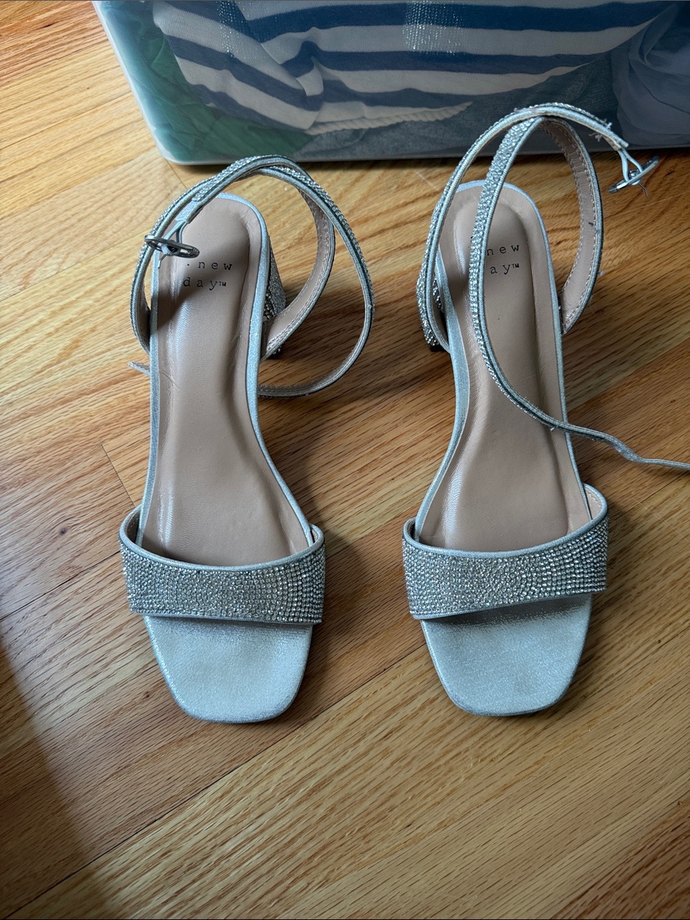 a new day Silver Crystal Strap Block-Heel Sandals